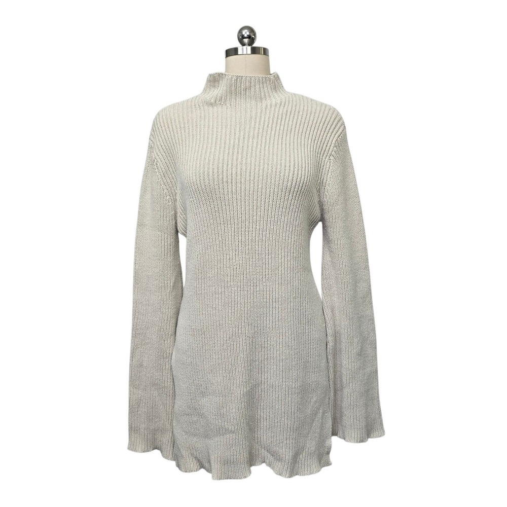 DISSH Womens‎ Oatmeal Cotton Merino Wool Ribbed Mock Neck Tunic Sweater Large